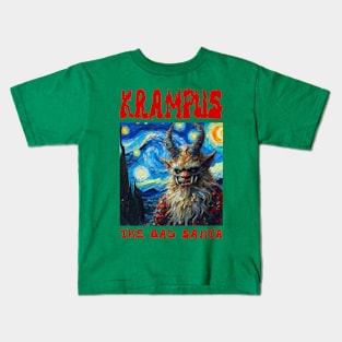 Merry Krampus in starry night Kids T-Shirt